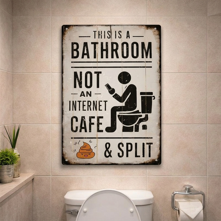 Splitline™ – Vintage Metal Bathroom Humor Sign
