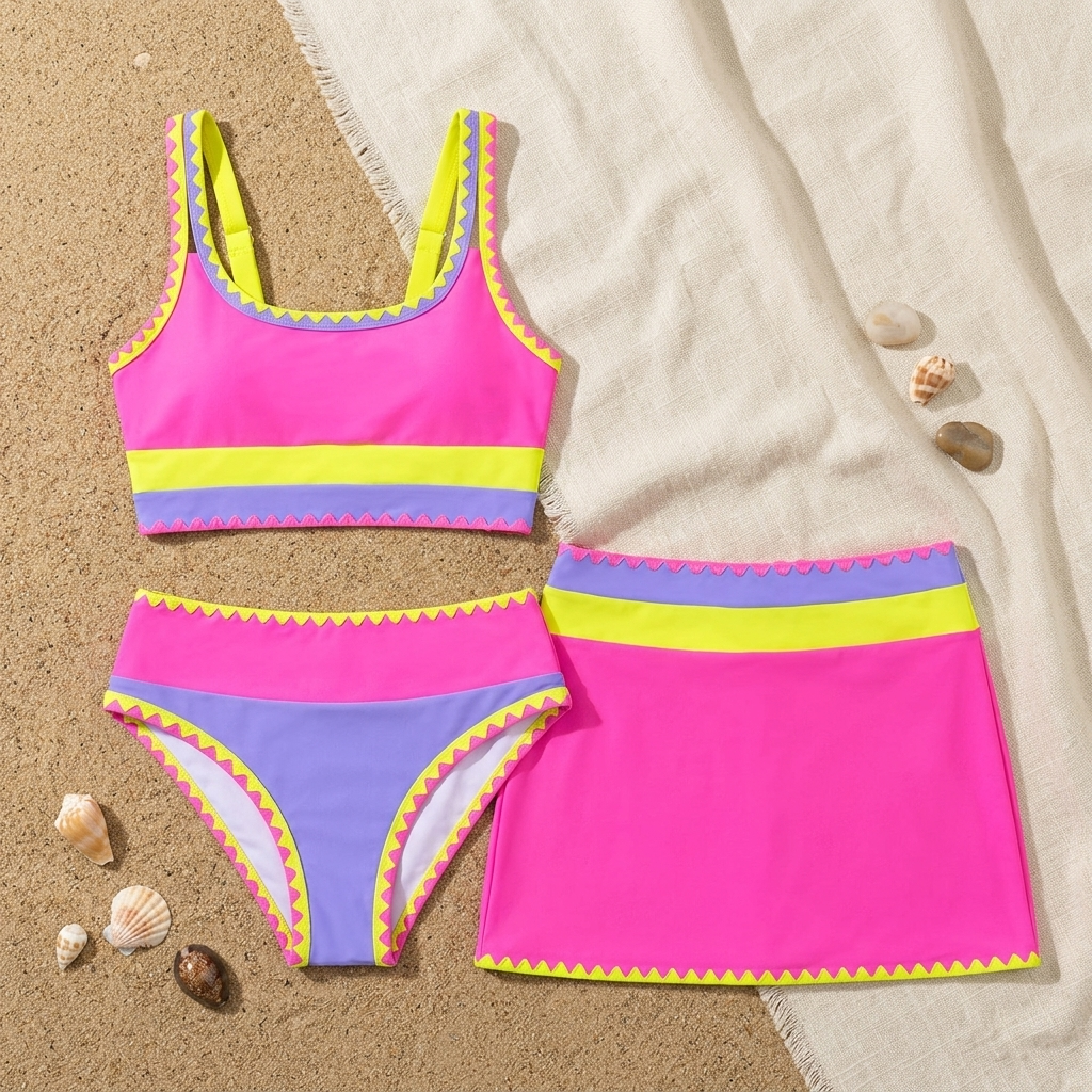 Solara™ Color Block Sporty 3 Piece Bikini Set