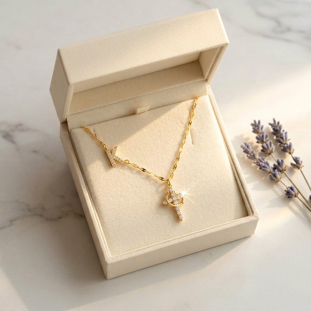 Aurela™ – Sparkling Initial Cross Necklace
