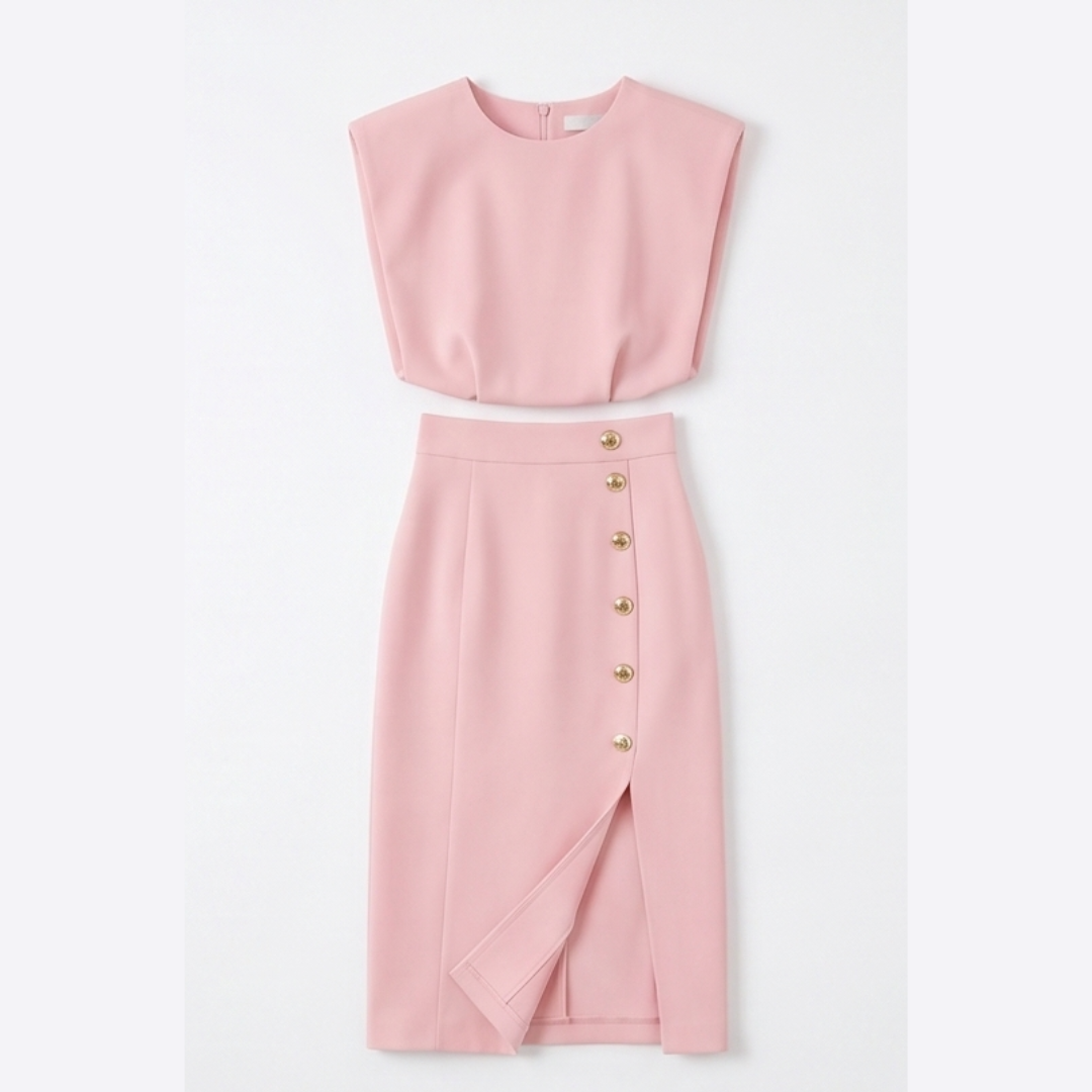 Velora™ Gold-Button Slit Midi Dress for Work and Evening