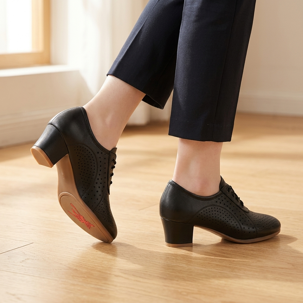 Aerella™ – Breathable Perforated Block Heel Lace Up Shoes