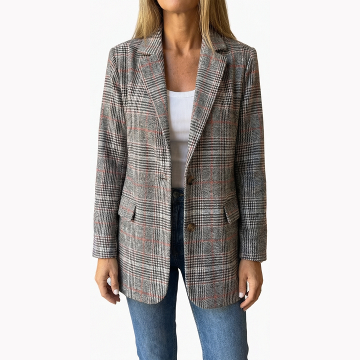 Ellara™ – Relaxed Plaid Lapel Blazer