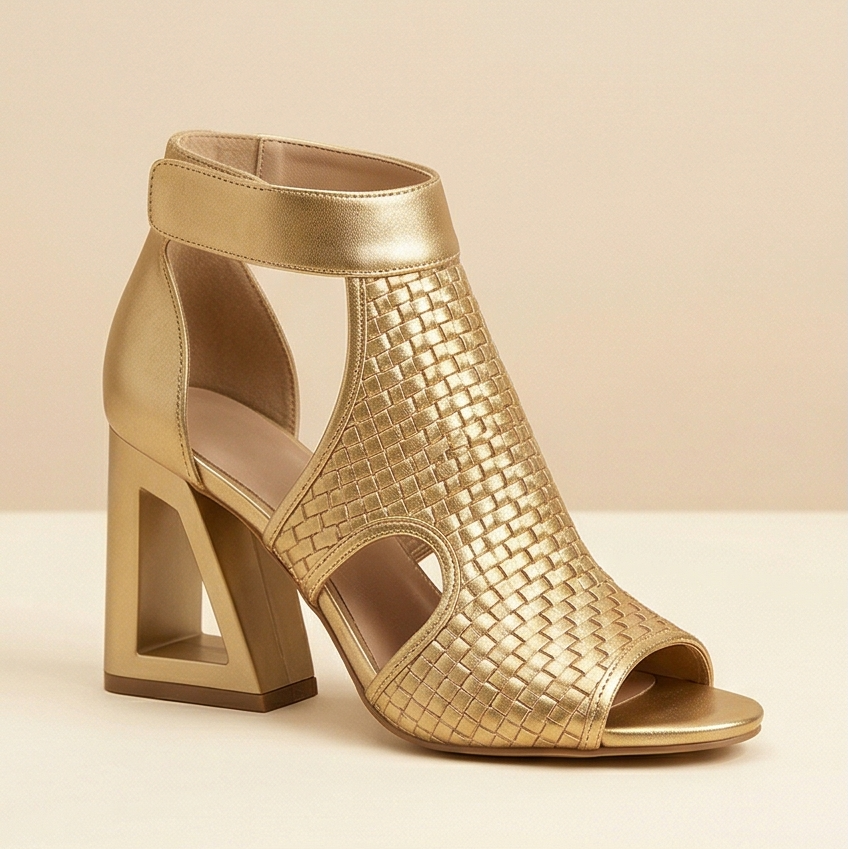 Tessara™ — Woven Peep Toe Block Heel Sandals