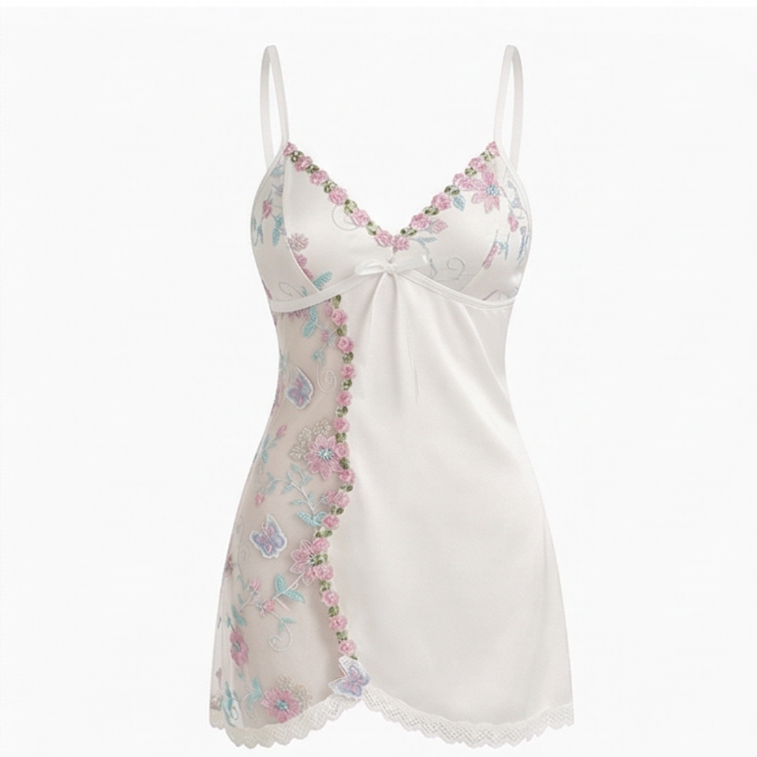 Floressa™ – Embroidered Satin Nightdress