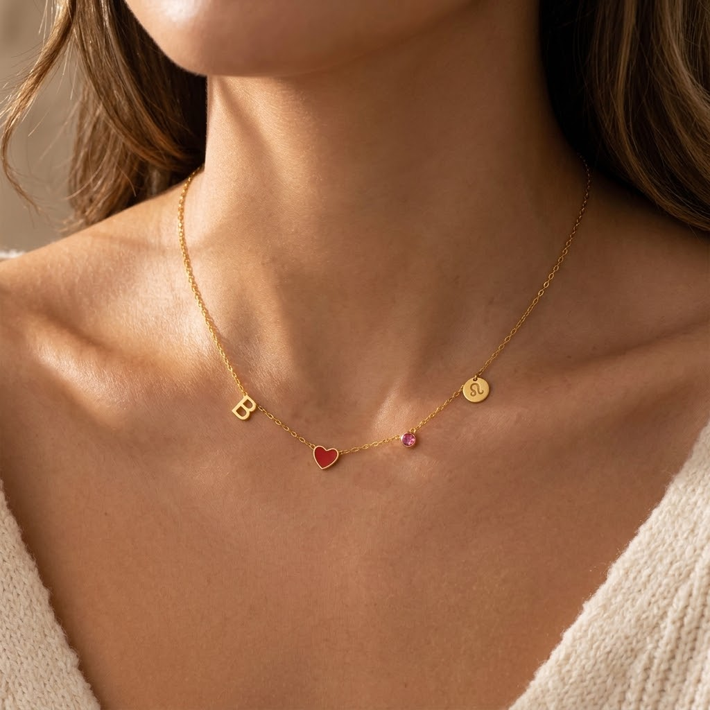 Veluna™ - Personalized Initial Charm Necklace with Birthstone & Zodiac