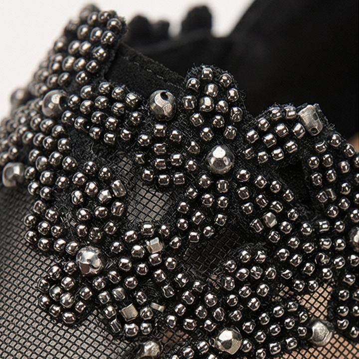 Veluna™ – Beaded Lace Mesh Wedge Shoes