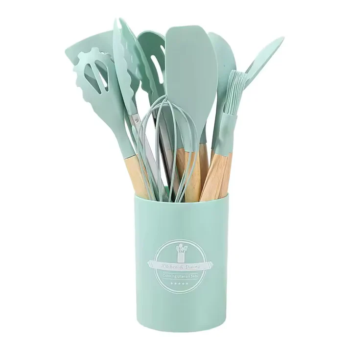 Culinara™ – 12 Piece Silicone Kitchen Set with Wooden Handles