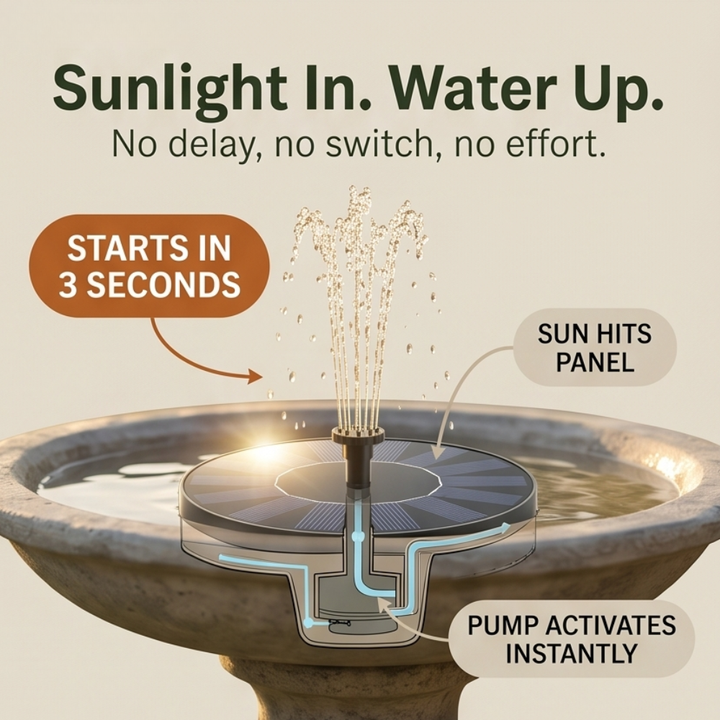 Voalsz™ – Drop-In Solar Fountain for Birdbaths