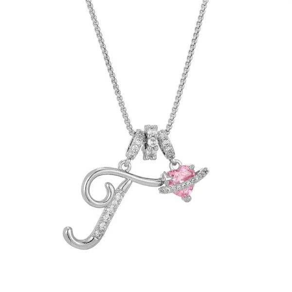 LUMARA™ - 3-Layer Initial Necklace with Pink Heart Zircon