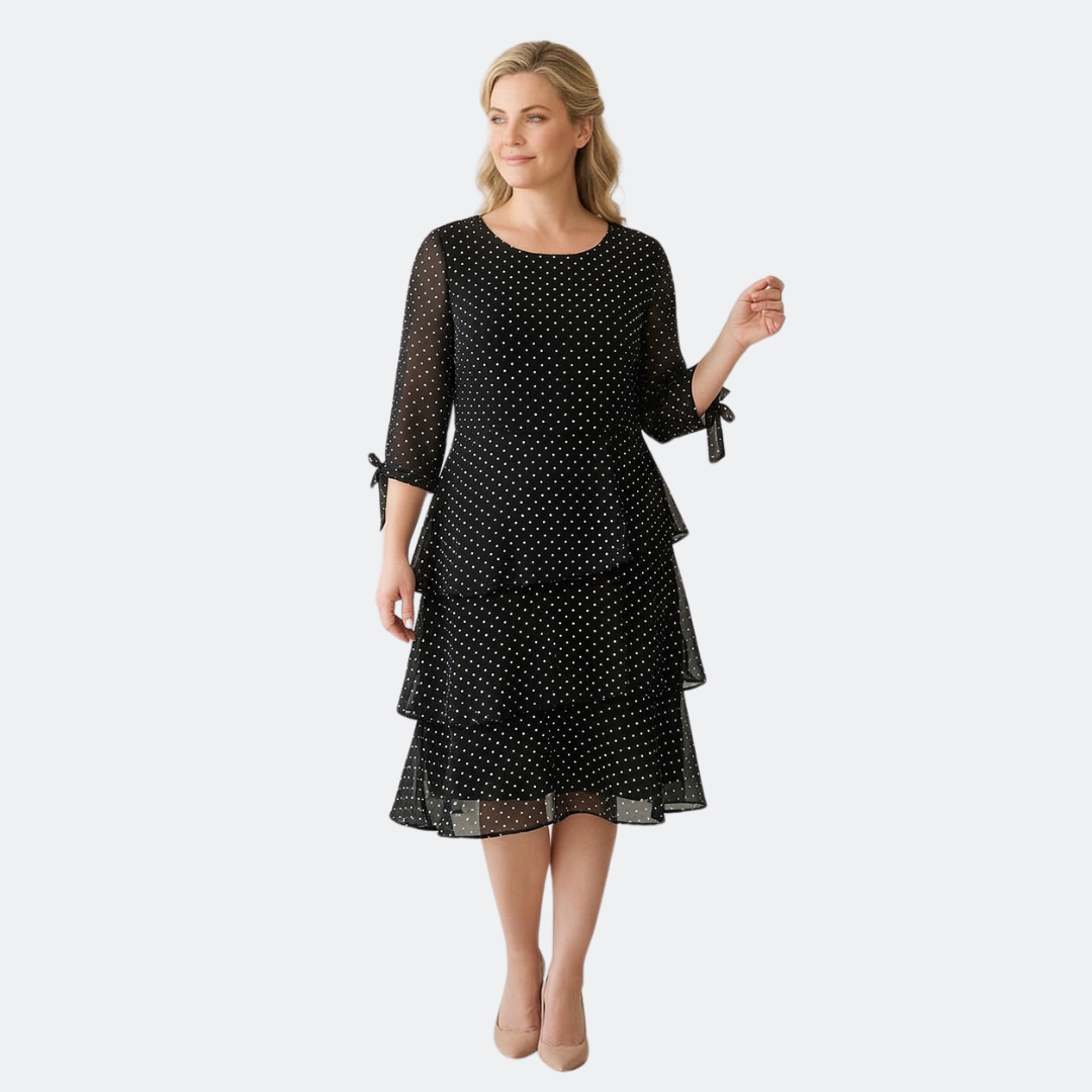 Florenne™ – Layered Chiffon Polka Dot Dress