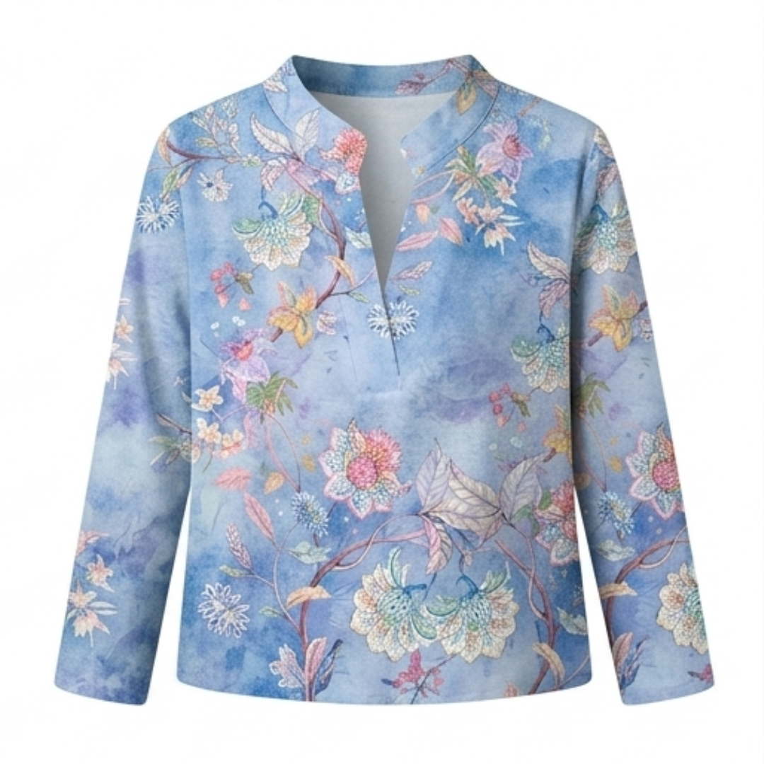 Florenza™ – Watercolor Floral V-Neck Blouse