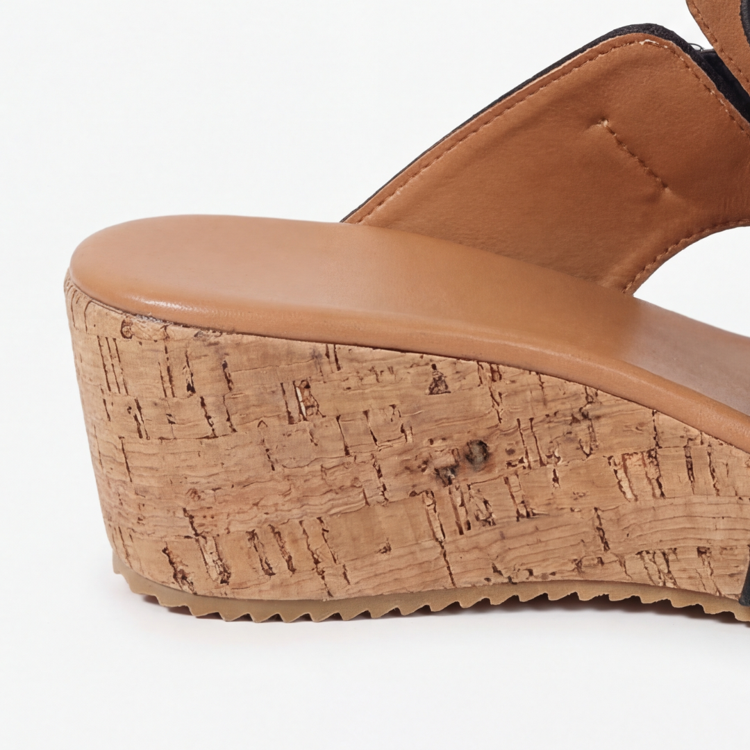 Solana™ – Retro Cork Wedge Sandals with Rivet Detail