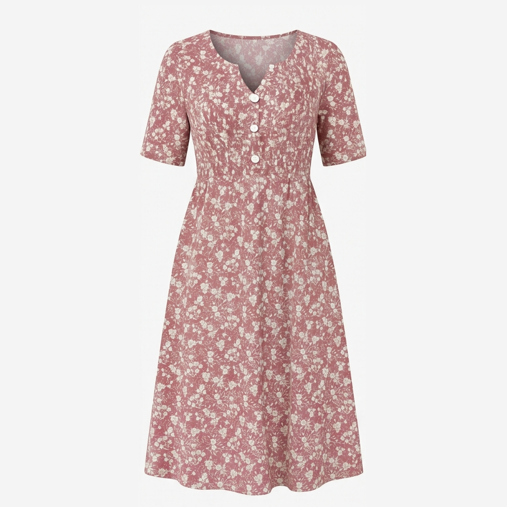 Soléra™ Floral V-Neck Midi Dress with Pockets