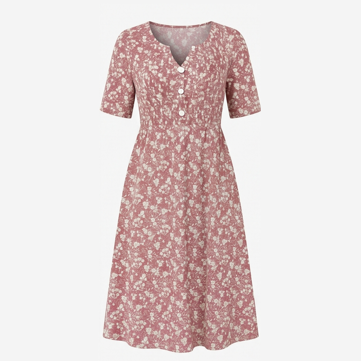 Soléra™ Floral V-Neck Midi Dress with Pockets