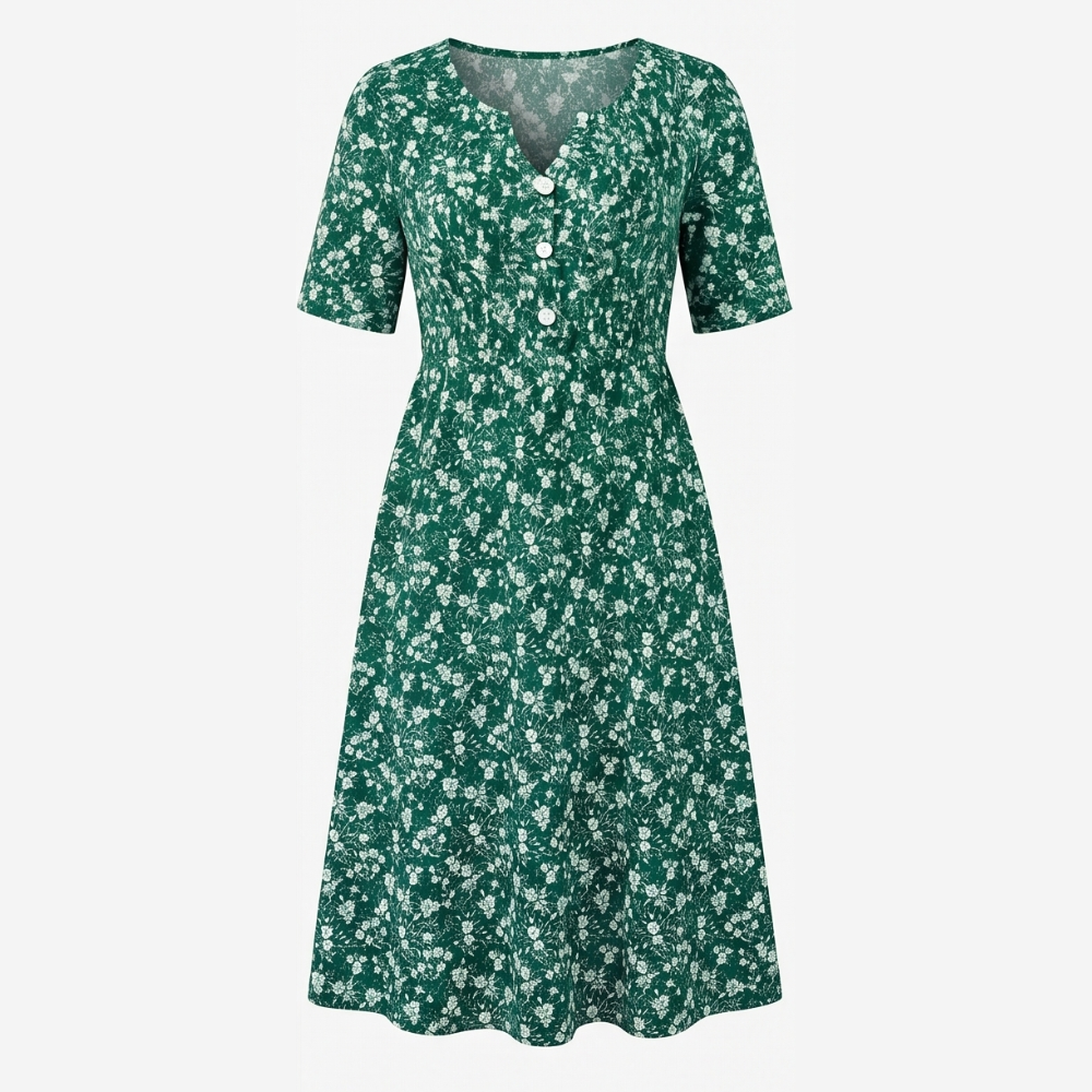 Soléra™ Floral V-Neck Midi Dress with Pockets