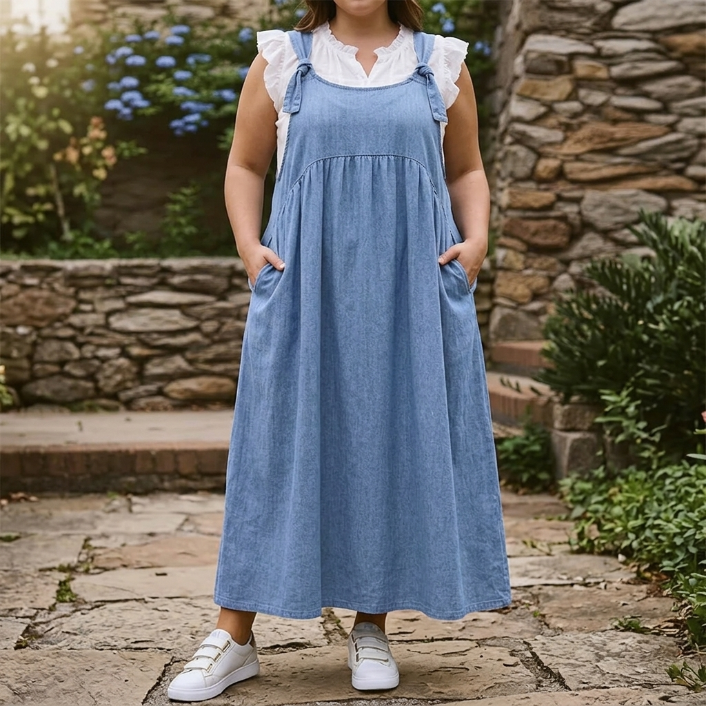 Dalena™ – Relaxed Denim Suspender Dress with Pockets