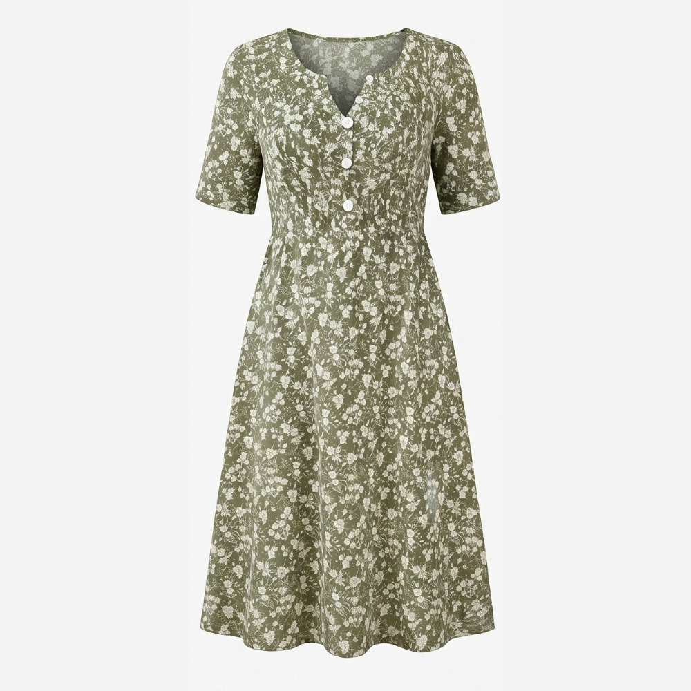 Soléra™ Floral V-Neck Midi Dress with Pockets