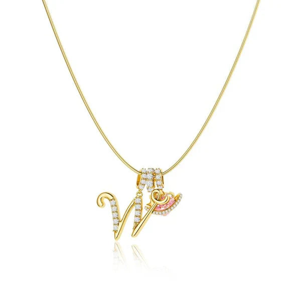 LUMARA™ - 3-Layer Initial Necklace with Pink Heart Zircon