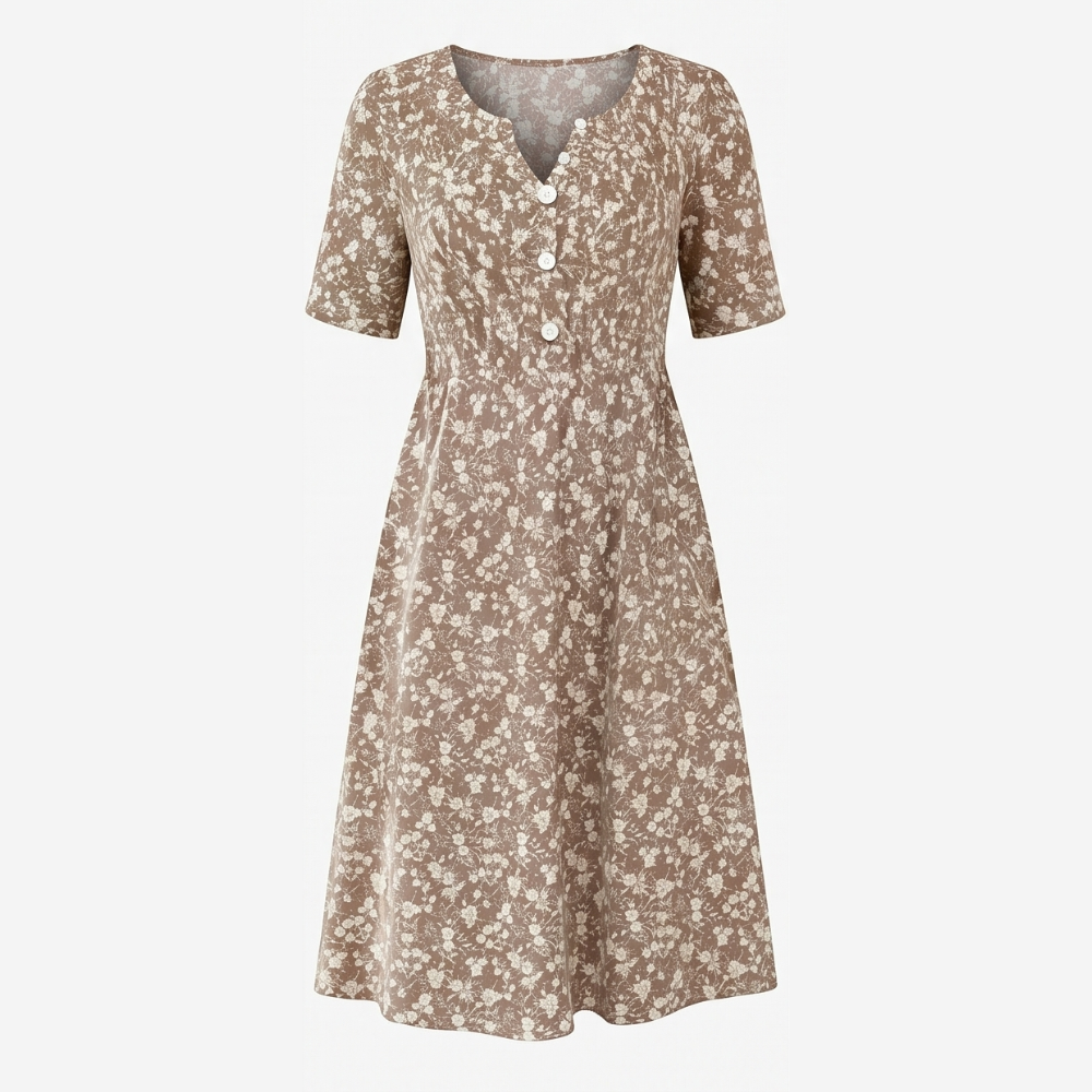 Soléra™ Floral V-Neck Midi Dress with Pockets