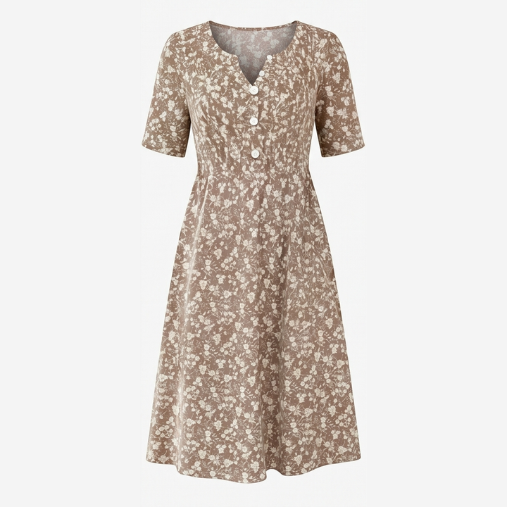 Soléra™ Floral V-Neck Midi Dress with Pockets