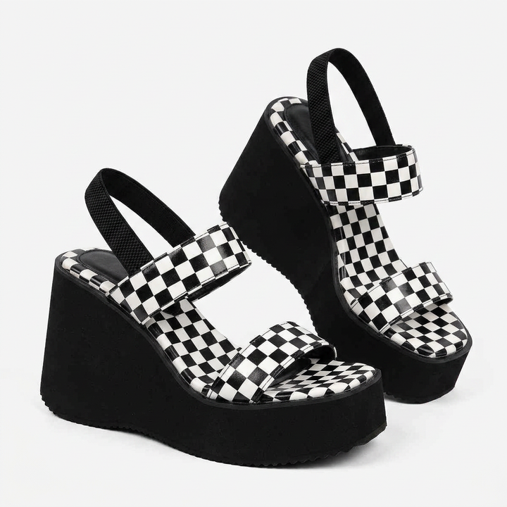 Livia™ Checkered Platform Wedge Sandals
