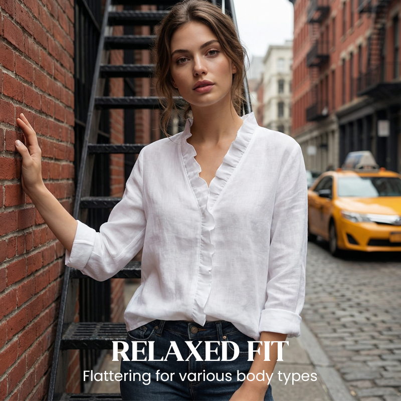 Roselle™ – Soft Ruffle V-Neck Long Sleeve Blouse