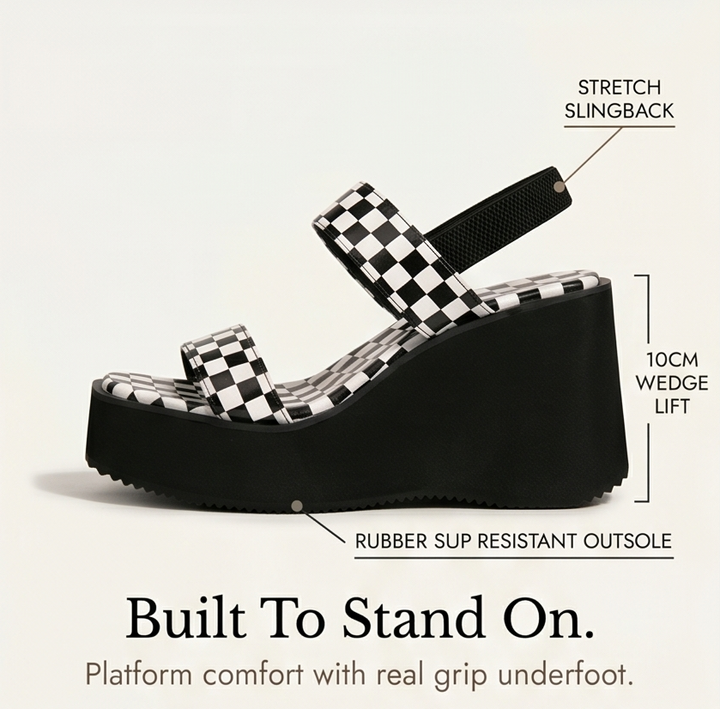Livia™ Checkered Platform Wedge Sandals
