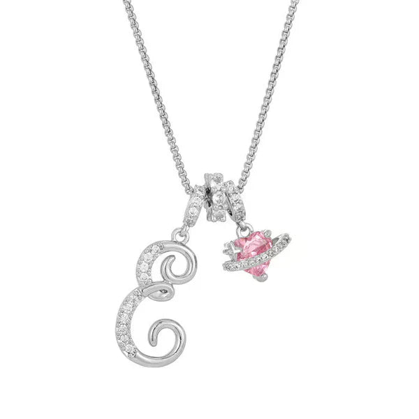 LUMARA™ - 3-Layer Initial Necklace with Pink Heart Zircon