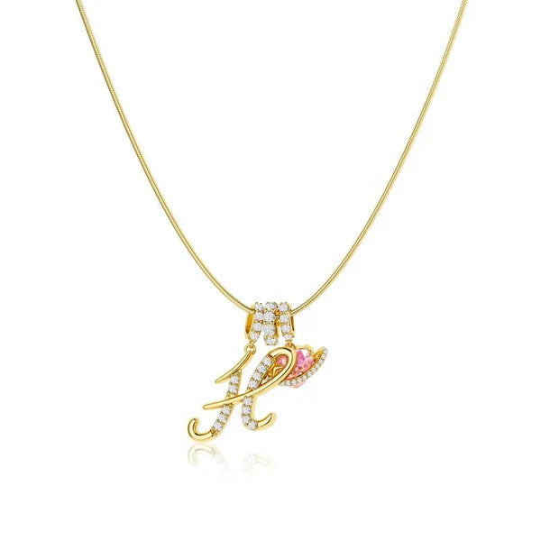 LUMARA™ - 3-Layer Initial Necklace with Pink Heart Zircon