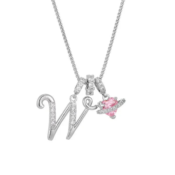 LUMARA™ - 3-Layer Initial Necklace with Pink Heart Zircon