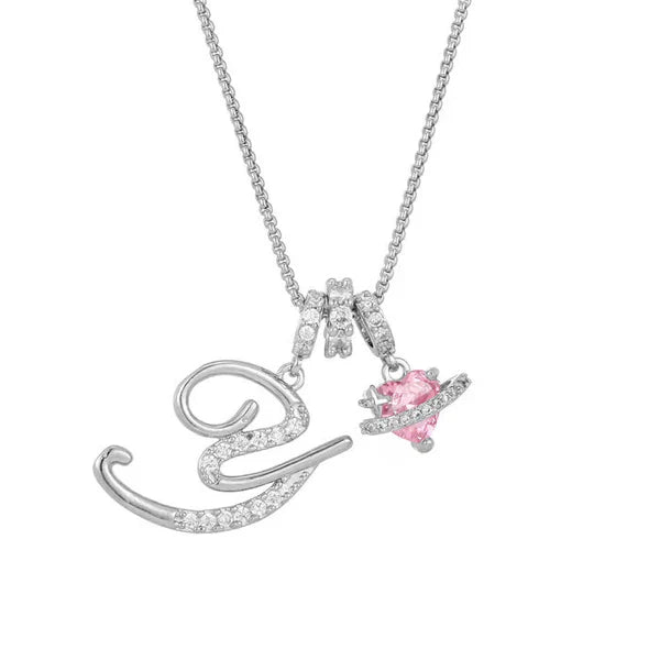 LUMARA™ - 3-Layer Initial Necklace with Pink Heart Zircon