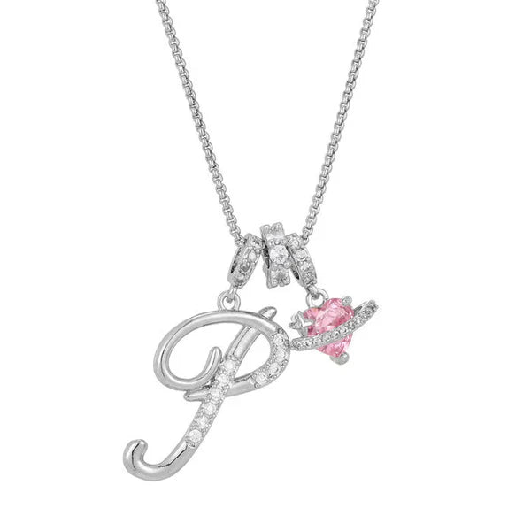 LUMARA™ - 3-Layer Initial Necklace with Pink Heart Zircon