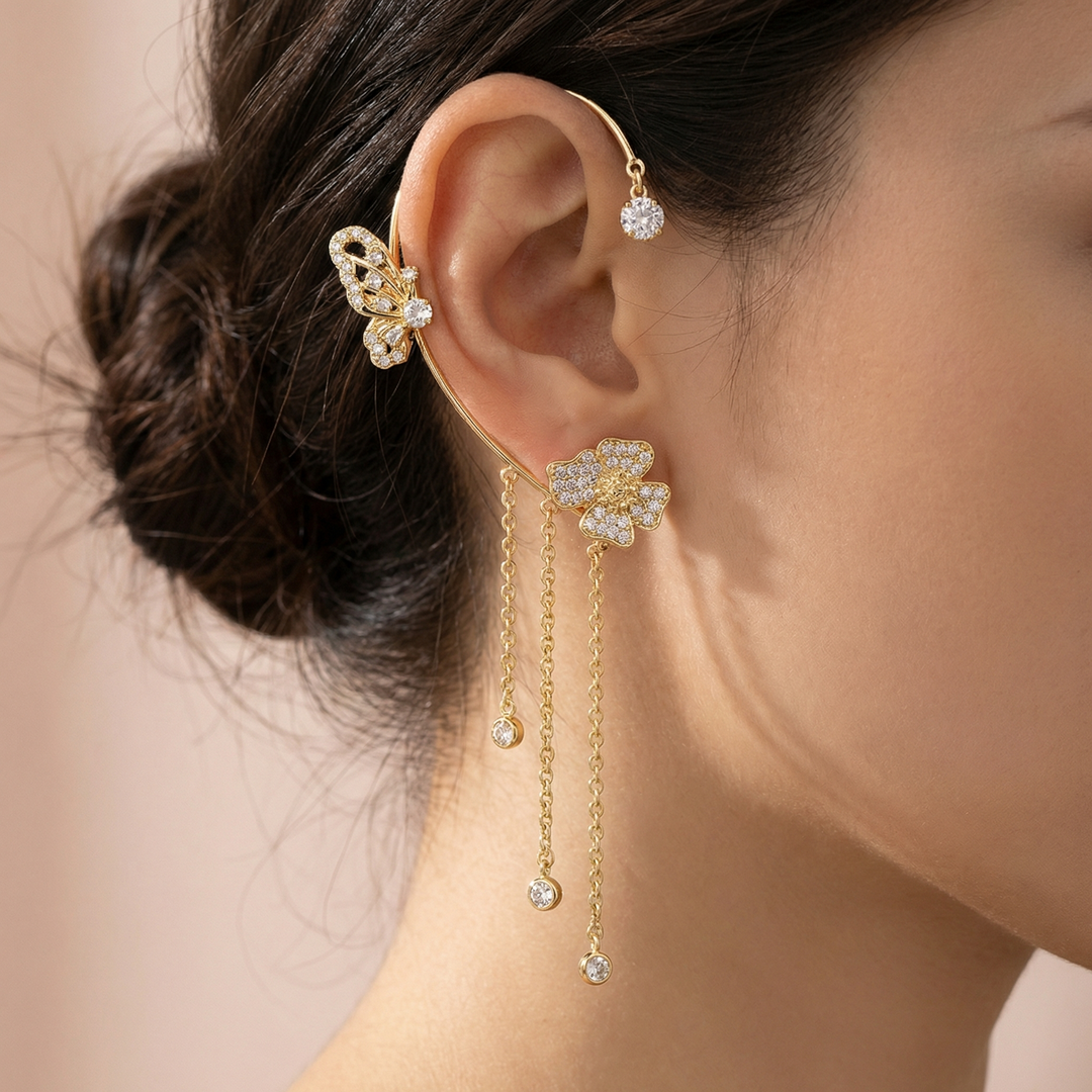 Ornata™ Sparkling Butterfly Ear Cuff with Tassels