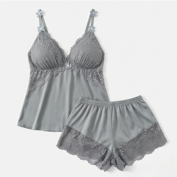 Lunessa™ — Lace Trim Satin Pajama Set