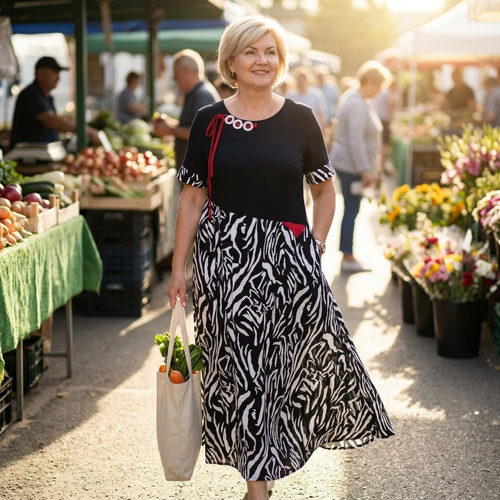 Vivara™ – Patchwork Zebra Print Maxi Dress