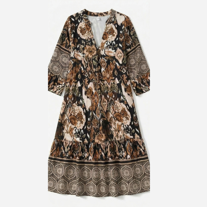 Vivara™ – Elegant V Neck Printed Dress