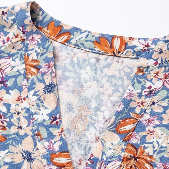Florenza™ – Floral Puff Sleeve V-Neck Blouse