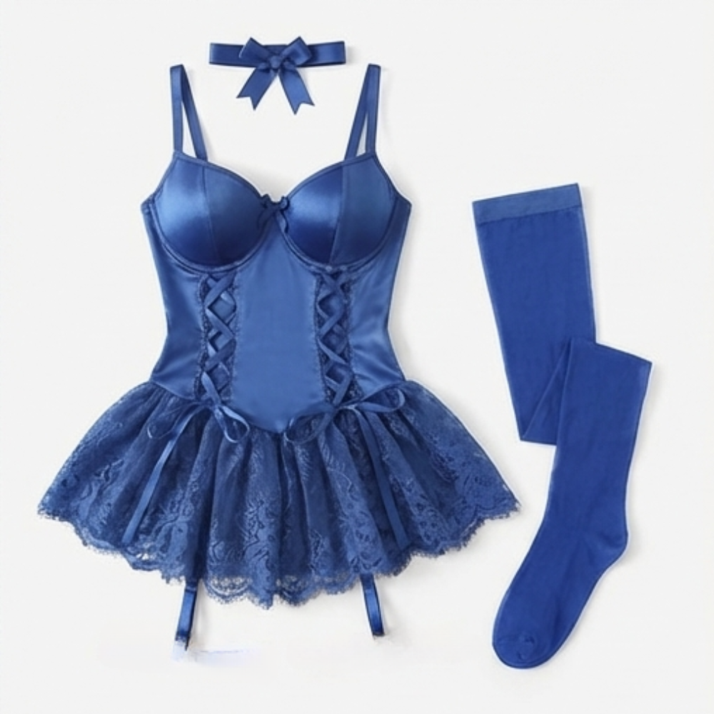 Rosalure™ – Floral Lace Babydoll Set with Garter Stockings