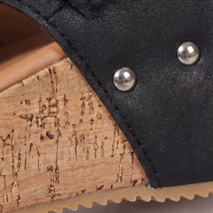 Solana™ – Retro Cork Wedge Sandals with Rivet Detail