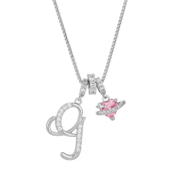 LUMARA™ - 3-Layer Initial Necklace with Pink Heart Zircon