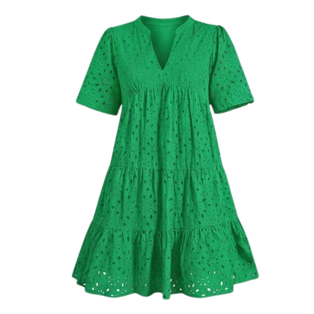 Wearbella™ – Flowy V-Neck Eyelet Dress for Curvy Fit