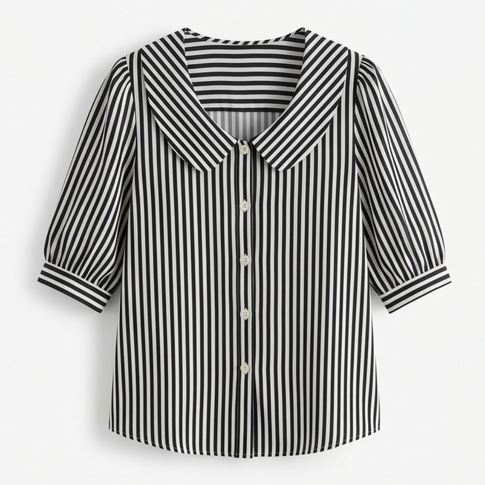 Solène™ Striped Sailor Collar Blouse with Puff Sleeves