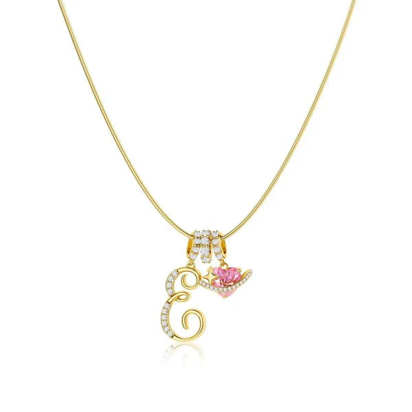 LUMARA™ - 3-Layer Initial Necklace with Pink Heart Zircon