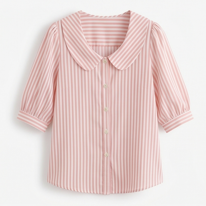 Solène™ Striped Sailor Collar Blouse with Puff Sleeves