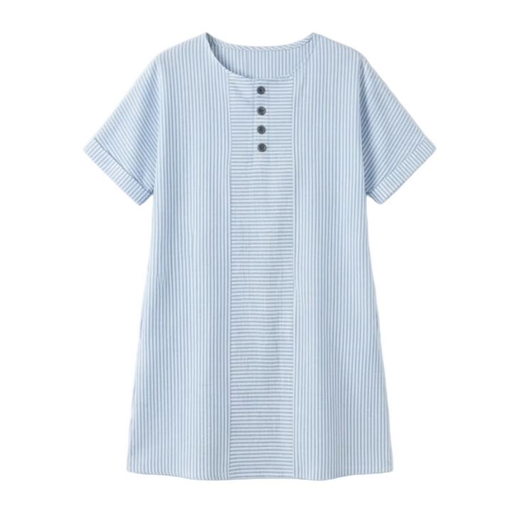 Lunavia™ - Striped Button-Placket Mini Dress with Pockets