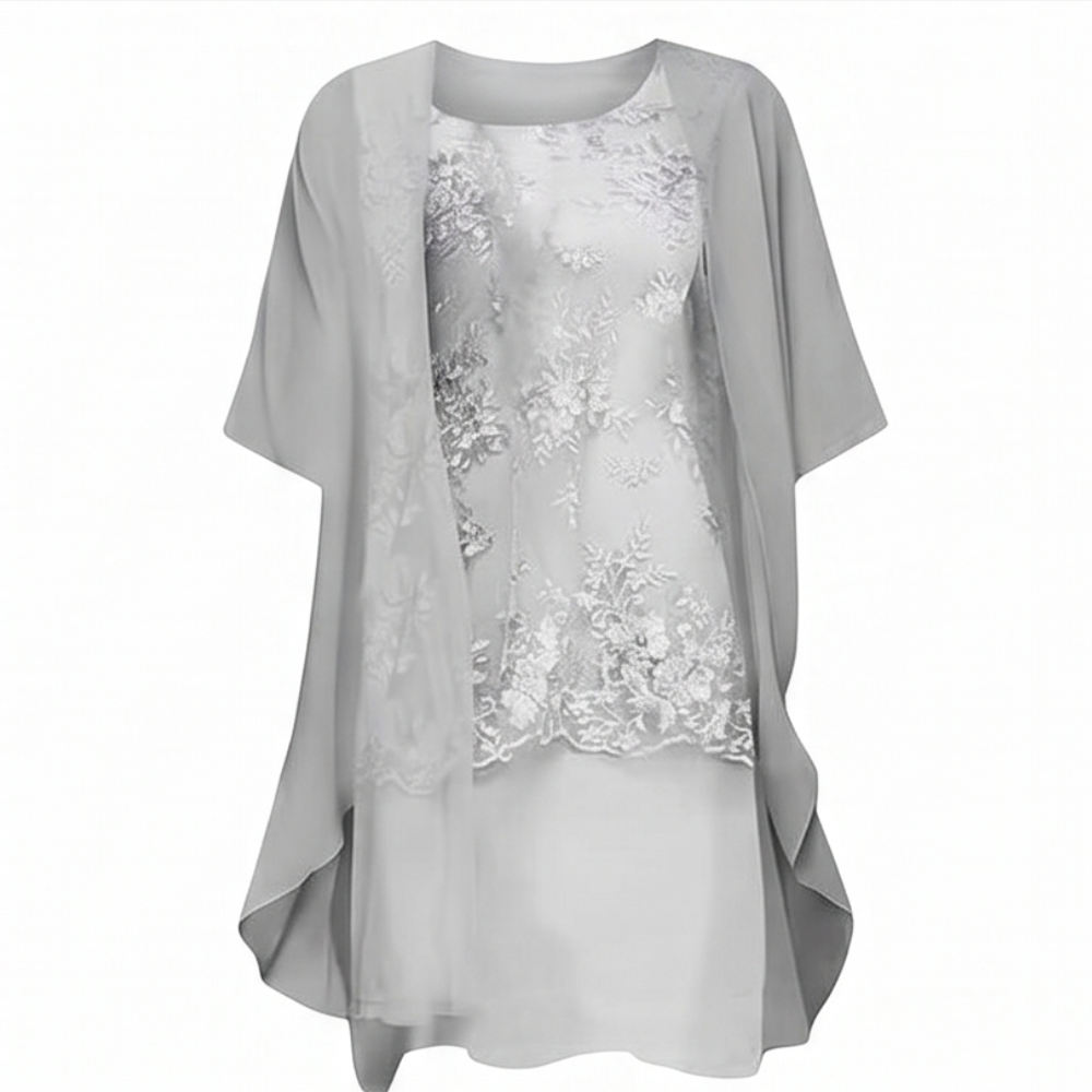 Lunavia™ Floral Lace Dress Set with Chiffon Shawl
