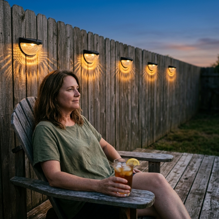 Lumora™ – Decorative Solar Fence Lights with Warm Scallop Glow (6 pack)