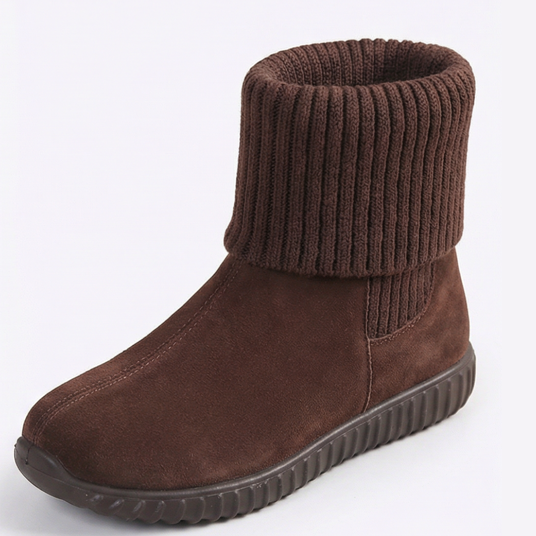 Cozella™ – Knit Cuff Suede Ankle Booties