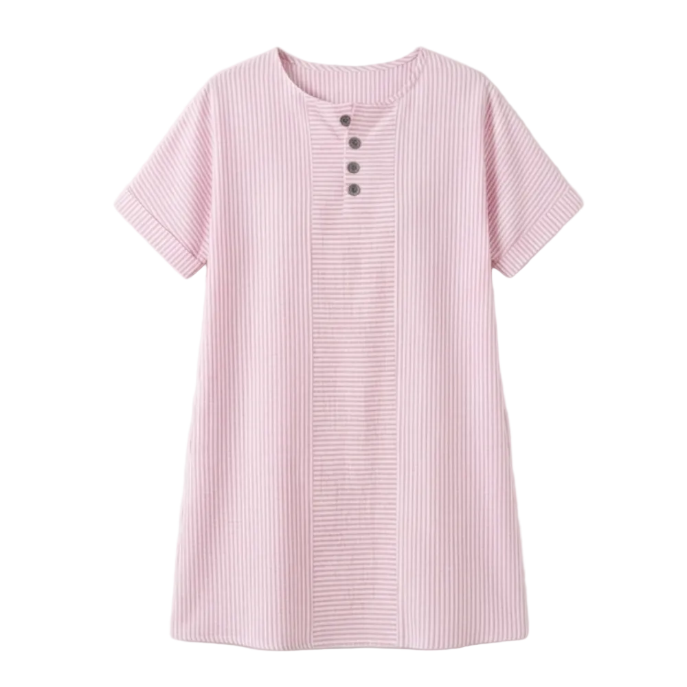 Lunavia™ - Striped Button-Placket Mini Dress with Pockets
