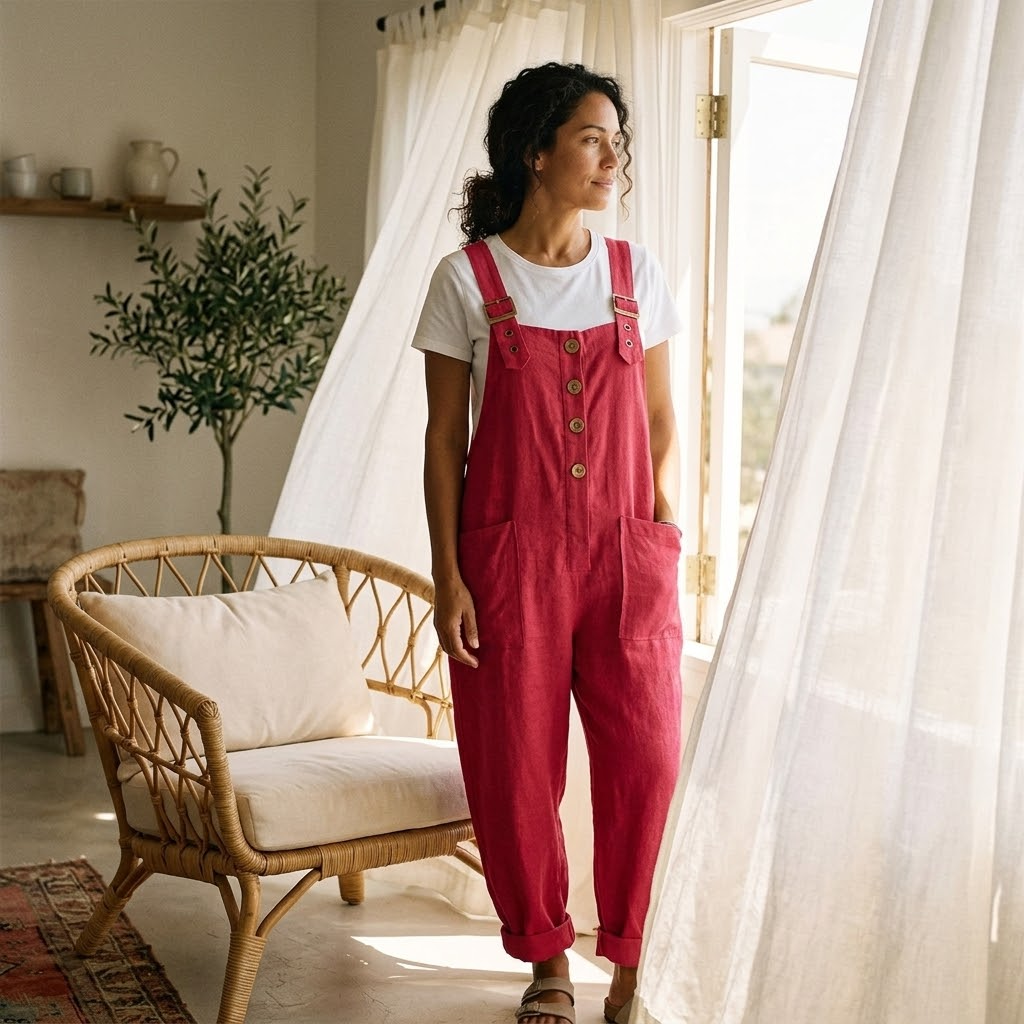 Slowlinen™ – Loose Linen Button-Front Overalls